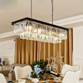 Modern K9 Crystal Chandelier Pendant Light Fixture, Rectangular Ceiling Lamp with 8-Lights for Dining Room & Kitchen, Finished in Chrome, L33.5 Inch-Ruum Studio Home