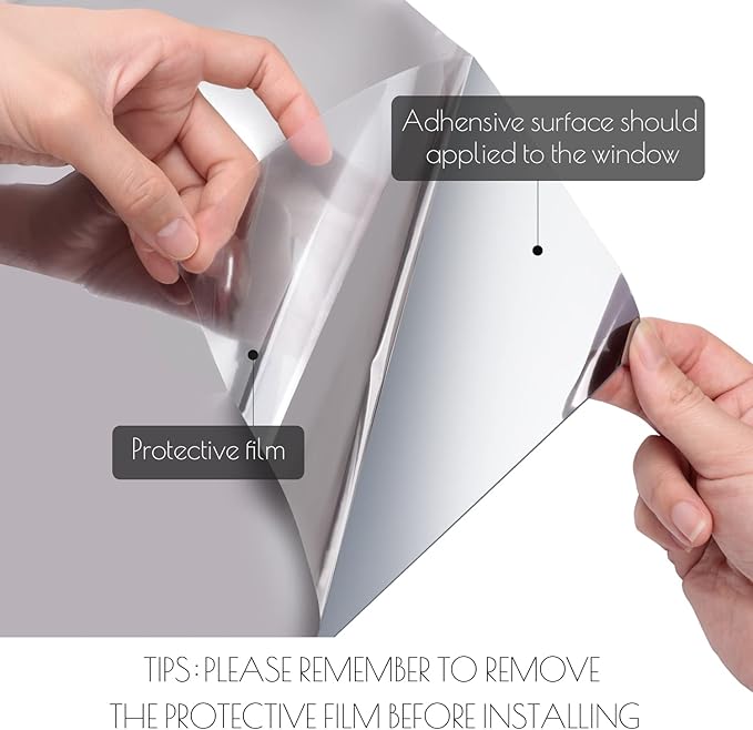 HIDBEA One Way Privacy Window Film, Daytime Mirror Reflective Heat Control UV Sun Blocking Non-Adhesive Static Cling Window Tint for Home and Office(Black-Silver, 41.3 Inch x 13.1 Feet)-Ruum Studio Home