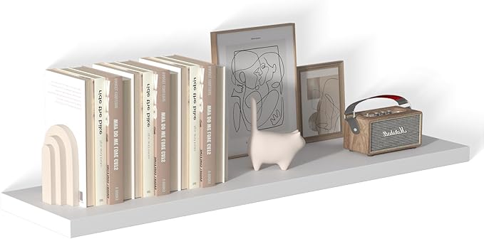 48 Inch Floating Shelf 1 Pack Large Floating Shelves for Wall No Drilling Accessories Included Deep Wall Shelves for Living Room Kitchen Farmhouse 48" W x 12" D x 1.2" White-Ruum Studio Home