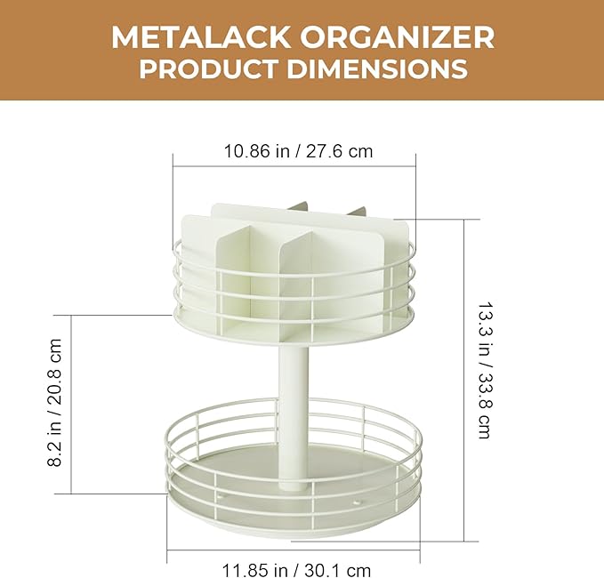 Snack Organizer - Versatile Snack Storage 2 Tier Lazy Susan with Convenient Grab-and-Go Design, Metal Snack Holder for Home, Office, Breakroom, 12.13" L x 12.13" W x 12.56" H (Matte White)-Ruum Studio Home