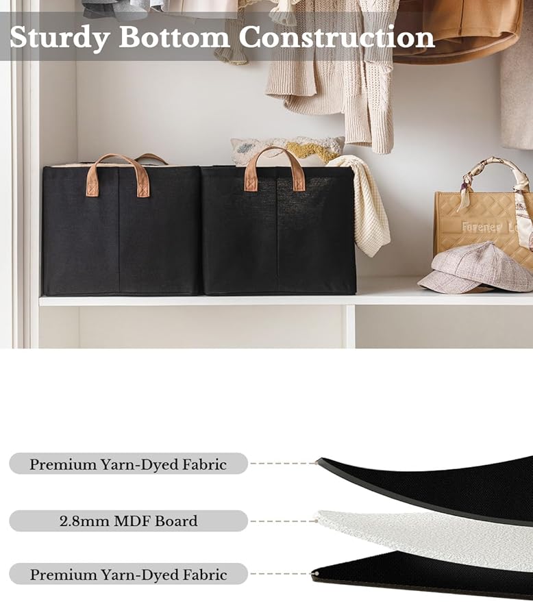 StorageWorks Storage Bins, Fabric Storage Bins for Shelves, Extra Large Storage Baskets with Metal Frame, Closet Baskets and Bins with Handles, Jumbo, Black, 2-Pack-Ruum Studio Home