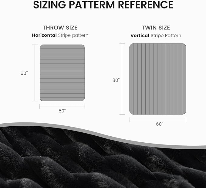 Cozy Bliss Faux Fur Throw Blanket for Couch, Cozy Warm Plush Striped Blanket for Sofa Bedroom Living Room,60 * 80 Inches Black-Ruum Studio Home