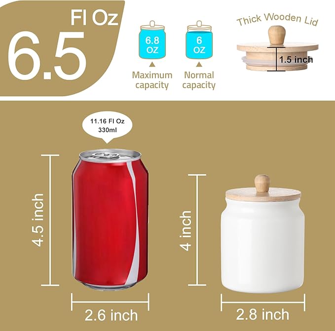 Sweejar Ceramic Kitchen Canisters, Porcelain Food Storage Jar with Airtight Seal Wooden Lid, Home Container Serving for Coffee Beans, Tea-leave, Sugar, Salt and More (White, XS(6.8 FLOZ))-Ruum Studio Home