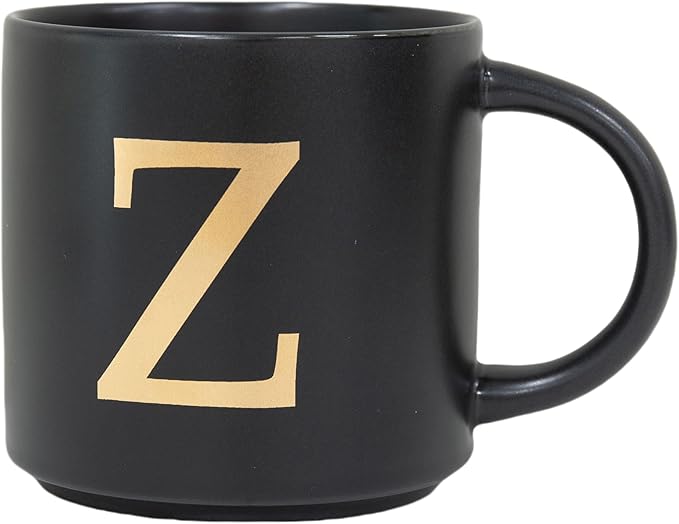 COLLECTIVE HOME - Monogram Ceramic Mugs, 15 oz Golden Initial Black Coffee Cups, Elegant Alphabet Tea Mugs, Elegant Personalized Mug with Gift Box, Unique Mug with Double Side Capital Lette (Z)-Ruum Studio Home