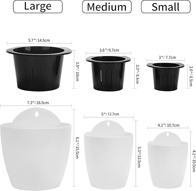6 Pack White Hanging Planter Pots Self Watering Vertical Garden Wall Mount Window Hang Round Plastic Container Indoor Outdoor for Plants Flowers Succulent Kitchen Living Herbs Holder Decor(Large)-Ruum Studio Home