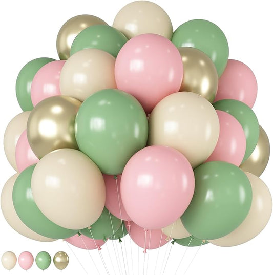 Sage Green Pink Balloons 12 Inch Olive Green Pastel Pink Ivory Metallic Gold Latex Balloon for Boho Baby in Bloom Fairy Floral Wildflower Tea Safari Jungle Baby Shower Birthday Party Decoration-Ruum Studio Home