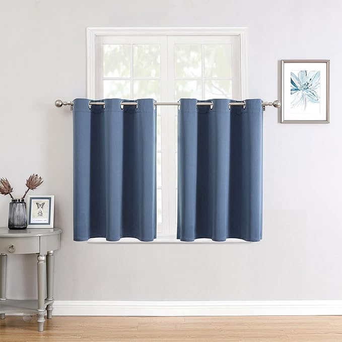 ChrisDowa Small Window Curtains for Kitchen and Bedroom - Grommet Short Thermal Insulated Room Darkening Curtains (2 Panels, Stone Blue, 34 x 36 Inch)-Ruum Studio Home