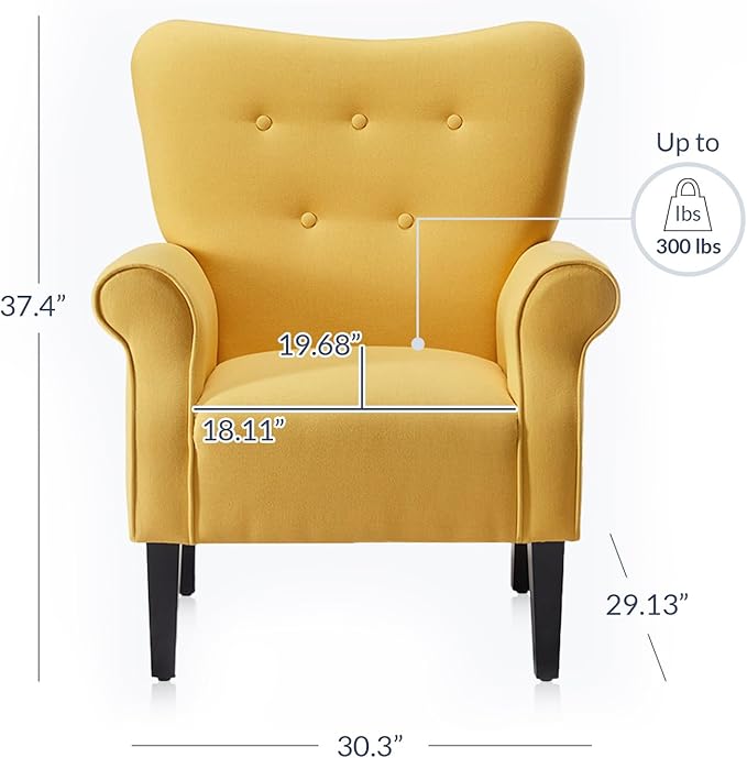 BELLEZE Modern Accent Chair, High Back Armchair, Upholstered Wingback Side Chair, Padded Single Sofa with Wooden Legs for Living Room, Bedroom - Citrine Yellow-Ruum Studio Home