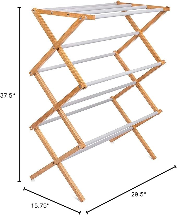 BirdRock Home Wooden Clothes Drying Rack | 3-Tier Foldable Bamboo Laundry Stand | Water-Resistant, Fully Assembled, Collapsible Indoor/Outdoor Dryer for Hanging Clothes | Grey-Ruum Studio Home