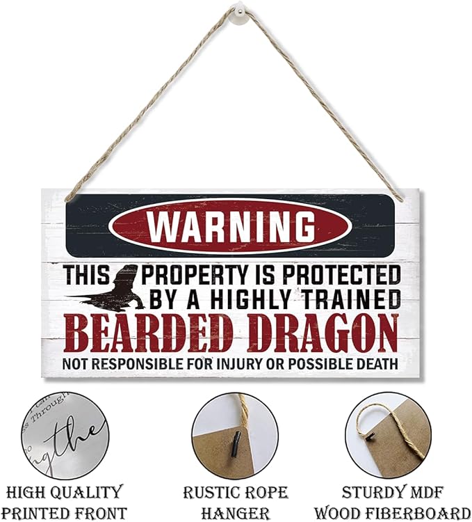 Funny Warning Signs, The Property is Protected By Highly Trained Bearded Dragon Sign, Decorative Wood Hanging Wood Plaque, Warning Wood Sign for Indoor Outdoor Use, Door Gate Hanger, House Decor-Ruum Studio Home