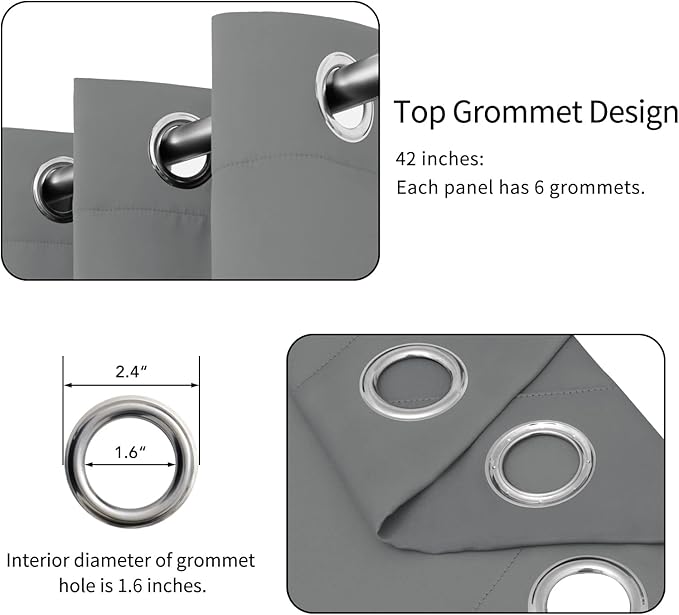 Easy-Going Blackout Curtains for Bedroom, Solid Thermal Insulated Grommet and Noise Reduction Window Drapes, Room Darkening Curtains for Living Room, 2 Panels (42x95 in, Light Gray)-Ruum Studio Home
