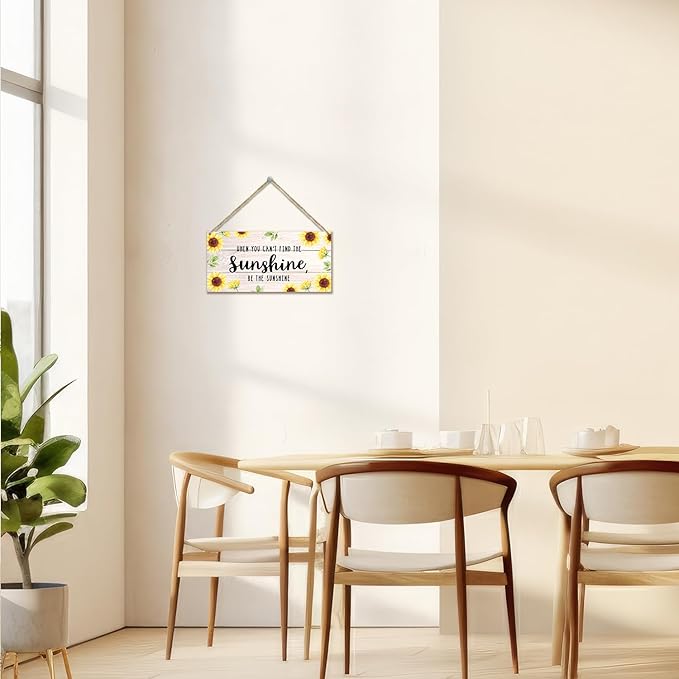 Be The Sunshine Wooden Hanging Sign Plaque, Sunflower Wall Decor Sign With Inspirational Quotes, Rustic Wood Sign Wall Art for Home Nursery Living Dining Room Farmhouse Garden Yard - A21-Ruum Studio Home