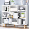 IOTXY Wooden Open Shelf Bookcase - 3-Tier Floor Standing Display Cabinet Rack with Legs, 8 Cubes Bookshelf, Warm White-Ruum Studio Home