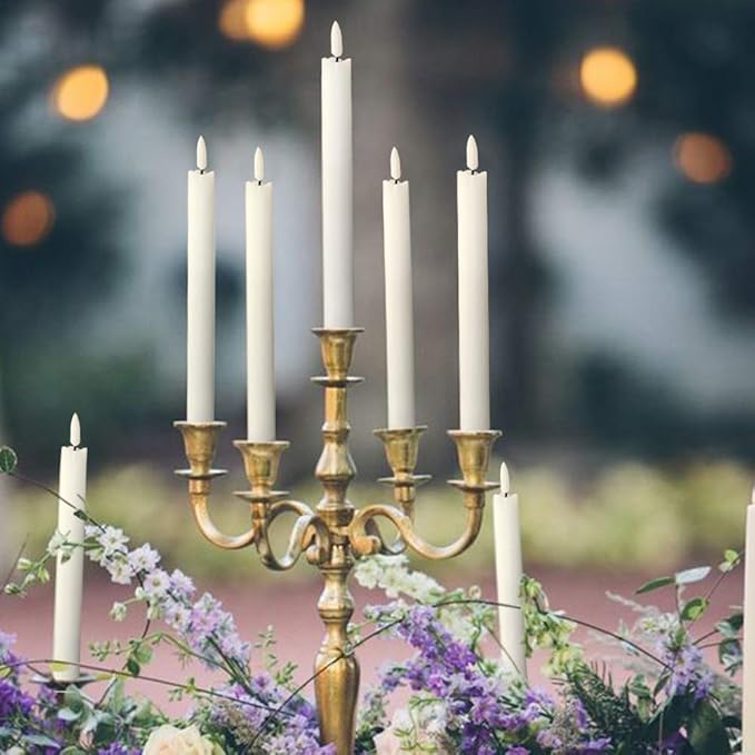 GenSwin Flameless Flickering Taper Candles with 2 Remote Controls and Timer, Real Wax 3D Wick Light Window Candles Battery Operated Pack of 8, Christmas Home Wedding Decor(White, 0.78 X 9.64 Inch)-Ruum Studio Home