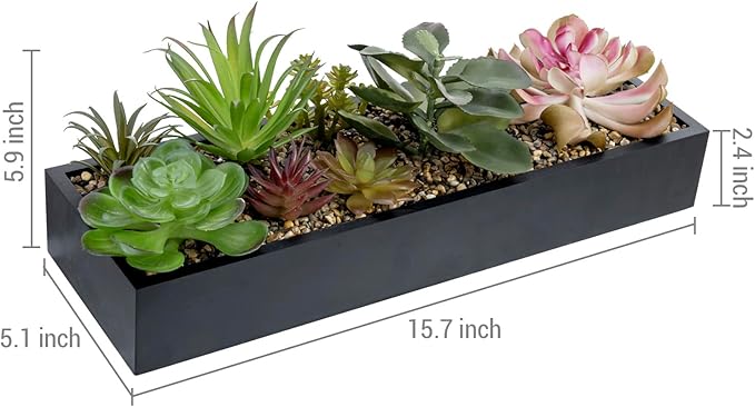 MyGift Artificial Assorted Succulent Arrangement in Rectangular Black Wood Planter Box, Fake Plant Decor-Ruum Studio Home