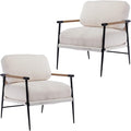 Mid-Century Accent Chair Set of 2, Soft Armchair Sherpa Fabric Lounge Chair with Black Metal Legs, Upholstered Leisure Chair for Living Room Bedroom Reception Room, White-Ruum Studio Home