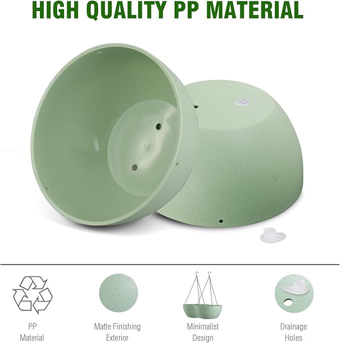 10 inch Hanging Planters for Outdoor Indoor Plants with Drainage Holes and Chain, 2 Pack Round Hanging Flower Pots for Garden Home Porch Decor,Green-Ruum Studio Home