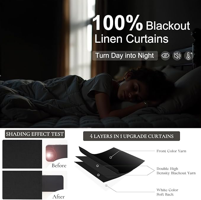 72 Inches Long Blackout Curtains 72 Inch Length for Living Room 2 Panel Set Linen Black Out Thermal Insulated Darkening Back Tab Thin Lightweight Complete Saver Energy Saving Curtain Drape for Bedroom-Ruum Studio Home