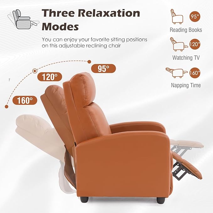 BestMassage | Recliner Chair | No Massage Function | Pu Tan | with Lumbar Support, Adjustable Push Back, Wide Armrests, Footrest & Padded Seat | Easy Assembly | for Living Room, Home Theatre-Ruum Studio Home