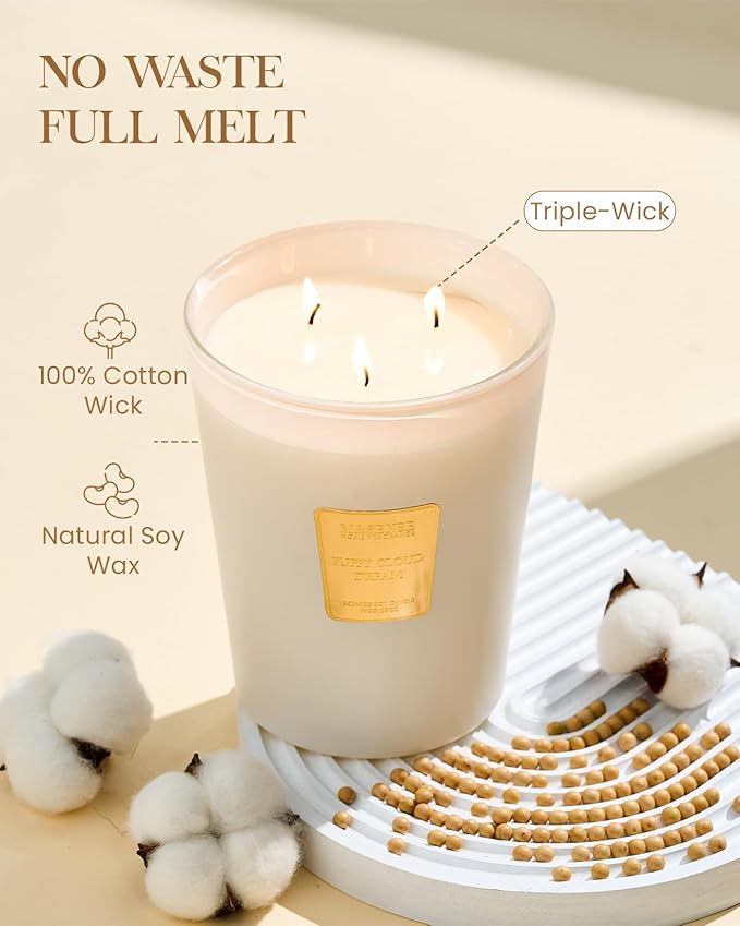 M&SENSE Puffy Cloud Dream Scented Candle, 35 OZ Extra Large 3 Wick Natural Soy Wax Candles 150 Hours Long Lasting Slow Burning, Candles Gift for Spring Home Decor-Ruum Studio Home
