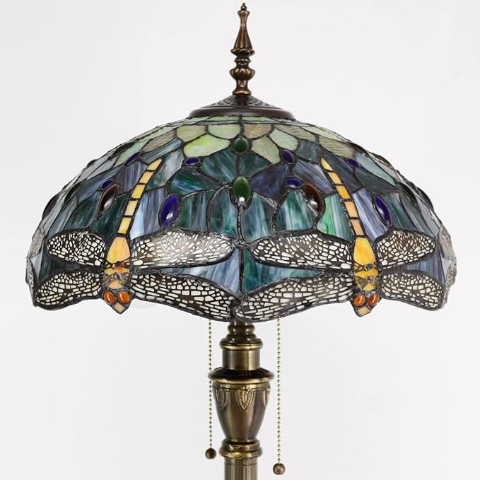 Tiffany Floor Lamp Stained Glass Lamp Standing Reading Light 16x16x70 Inch for Living Room (Amber Yellow Dragonfly)-Ruum Studio Home