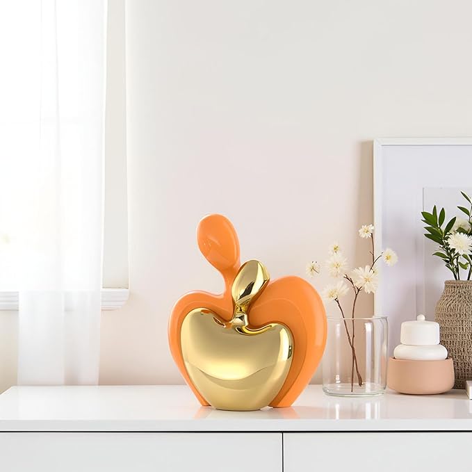 XMGZQ Orange and Gold Ceramic Couple Figurines Home Decor,Wedding Engagement Romantic Gift for Husband Wife,Large Male and Female Love Statue Valentine's Day Birthday,Abstract Hugging Couple-Ruum Studio Home