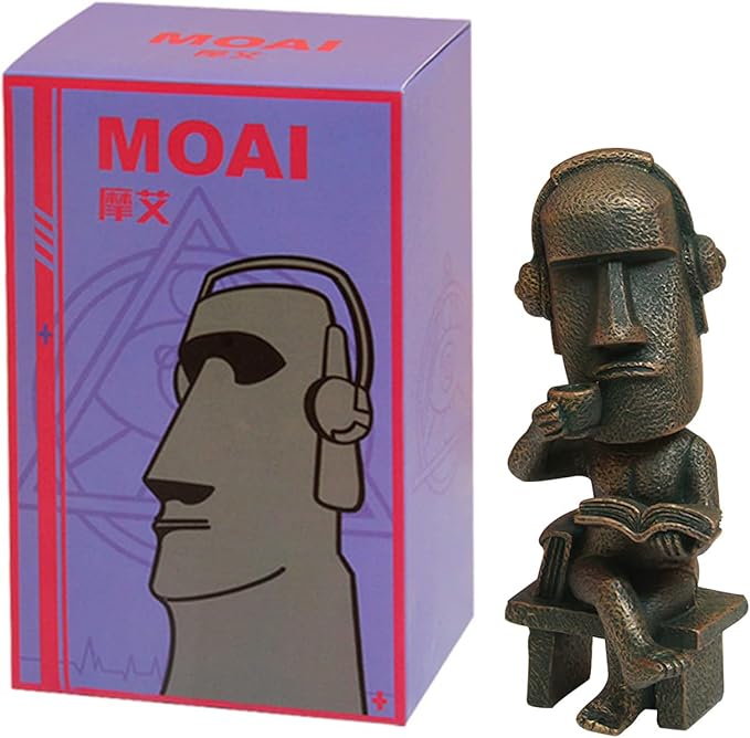 Moai Statue Decor - 6 Inch Easter Island Oranment Resin Stone Decoration for Room Accessories Antique Sculpture for Office Desktop (Read a Book)-Ruum Studio Home