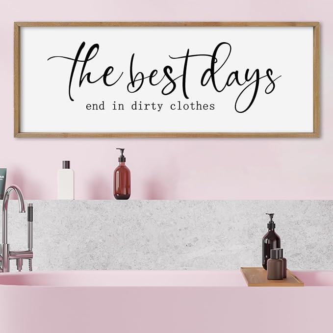 SRSZHIYUE The Best Days End In Dirtiest Clothes Sign Wall Decor Art 40"×15" for Laundry Room Large Wood Framed Wall Hanging (Wood)-Ruum Studio Home