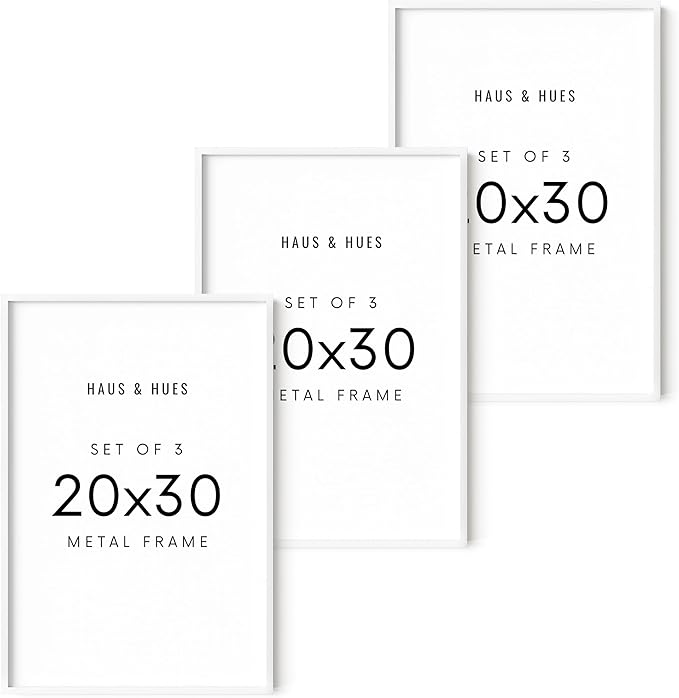 HAUS AND HUES 20x30 White Metal Picture Frames - Features Premium Aluminum, Vertical & Horizontal Hang, Shatterproof Plexiglass - Perfect for Home, Room, Office (20x30 in, White, Set of 3)-Ruum Studio Home