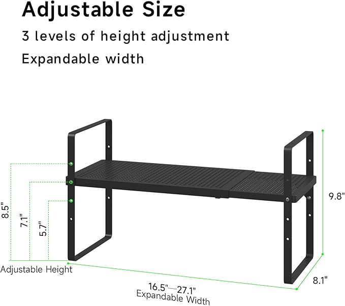 Expandable Cabinet Organizer Shelf, Stackable Shelf Riser for Small Kitchen Pantry Desk Cupboard Tabletop Countertop Home Office, Heavy Duty, Black Small 1 Pack-Ruum Studio Home