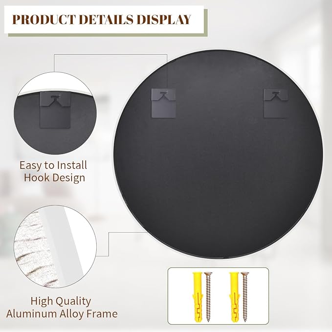 BEAUTYPEAK 30 Inch Round Mirror, Metal Frame Circle Mirror, Wall Mounted for Entryway, Bathroom, Vanity, Living Room, White-Ruum Studio Home