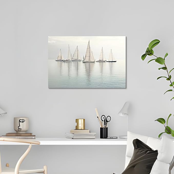 ARTISTIC PATH Coastal Sailboat Canvas Wall Art - Nautical Sailing Picture Ocean Ship Prints Sea Level Boat Painting Artwork for Bedroom-Ruum Studio Home