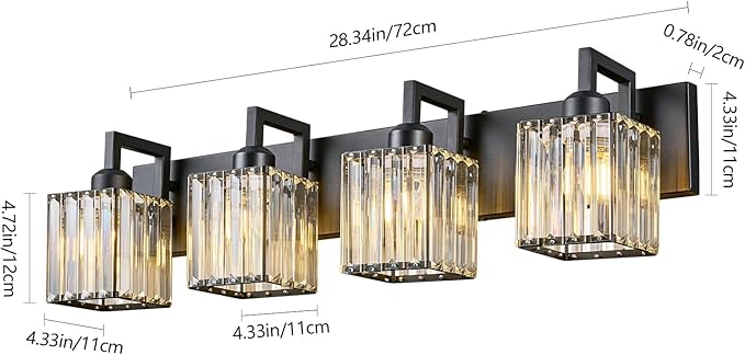 Modern Crystal Bathroom Vanity Light 4-Lights Black Modern Crystal Wall Lamp Bathroom Modern Crystal Vanity Lighting-Ruum Studio Home