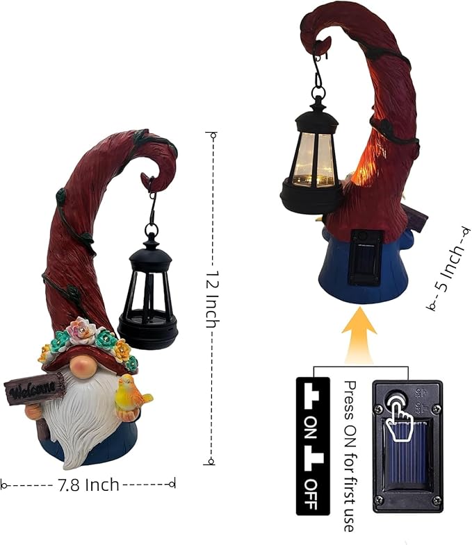 Solar Outdoor Figurine Lights Gnome Garden Decor Statue with LED Flowers & Lantern, Glowing Fairy Yard Decorations for Outside Patio Yard Front Porch, Housewarming Home Decor Gifts Thanksgiving-Ruum Studio Home