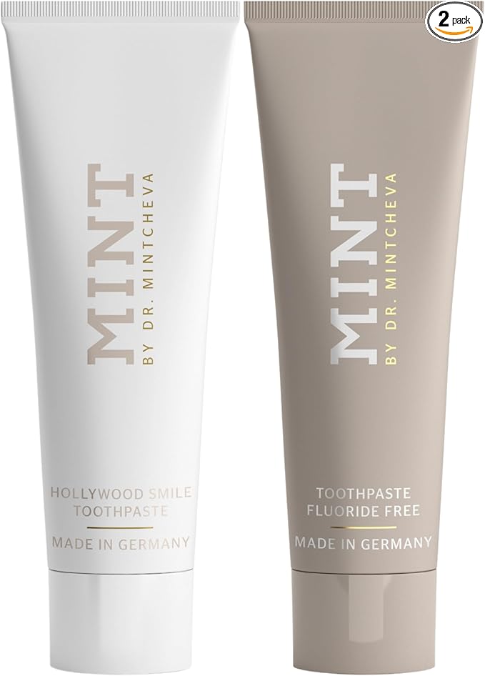 Mint Day & Night Toothpaste Set (2X 85ml) – with & Without Fluoride – MPT1 Ultra Polish Technology with Perlite – Natural Whitening, Gentle Low Abrasion, Vegan, Microplastic-Free, Mor-Ruum Studio Home