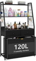 Laundry Hamper Laundry Basket with 3 Section Pull-Out Rolling Bags & 2-Tier Storage Shelf, Laundry Sorter for Organization and Storage with 2 Drawers for Laundry Room, Bathroom-Ruum Studio Home