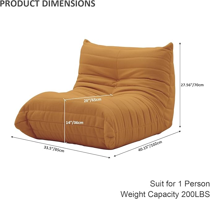 Luxury Sofa Couch Chair, Lazy Floor Seating, Fireside Bean Bag Chair, Ergonomic Tatami Sofa Lounger for Living Room, Bedroom, Office, Single Seat, Brown-Ruum Studio Home