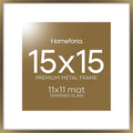 Homeforia 15x15 Picture Bronze Frame, High End Metal 15 x 15 Square Poster Frame with Mat 11 x 11 Photo, 15x15 Brass Frame Matted to 11x11 Print, 15by15 Thin Frames, Tempered Glass, Wall Kit, Set of 1-Ruum Studio Home