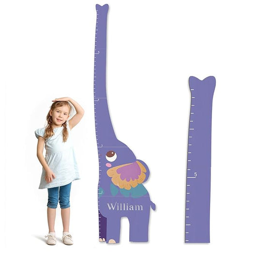 Personalized Name Growth Chart for Kids, Elephant Patchwork Wooden Height Chart for Wall Decor, Custom Height Ruler, Baby Boy Girl Measurement Ruler for Bedroom Playroom, Easy to Mark-Ruum Studio Home