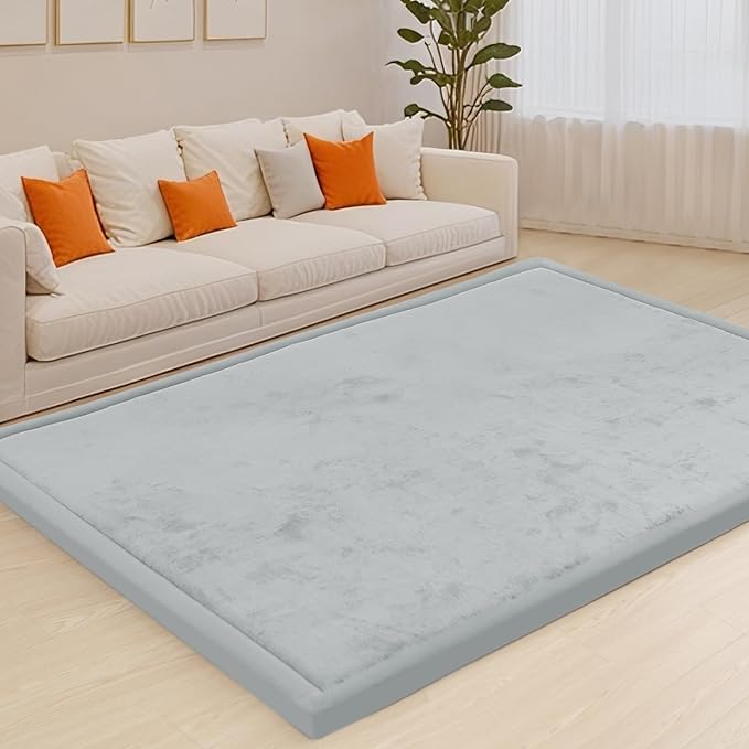 ACOMOPACK Baby Play Mat for Floor,1.3" Thick Memory Foam Area Rug for Living Room,Soft Velvet Crawling with Non-Slip Bottom for Kid,Toddler,79"×118" Tummy Time Nursery Rugs,Yoga（Light Grey）-Ruum Studio Home