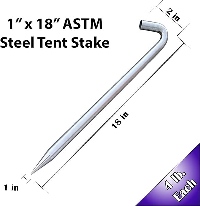 Steel Tent Stakes Heavy Duty Ground Stake, Metal Stakes to Anchor Commercial Inflatables, Outdoor Camping Canopy, Fence, Garden Tent Accessories, 1" Diameter x 18" Length, 4 Pack-Ruum Studio Home