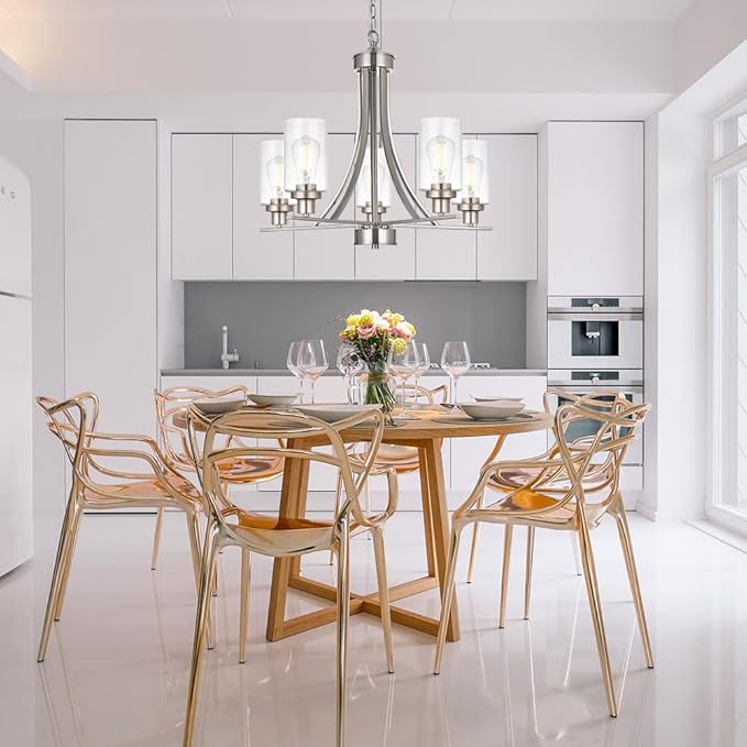 BONLICHT 5 Lights Traditional Chandelier Brushed Nickel Kitchen Island Dining Room Lighting Fixtures Hanging Seeded Glass Pendant Light Modern Flush Mount Ceiling Light for Living Room Bedroom Foyer-Ruum Studio Home