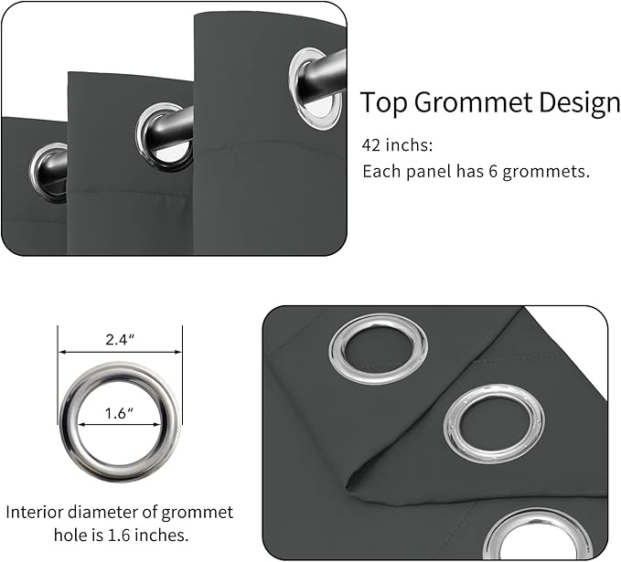 Easy-Going Blackout Curtains for Bedroom, Solid Thermal Insulated Grommet and Noise Reduction Window Drapes, Room Darkening Curtains for Living Room, 2 Panels(42x84 in, Dark Gray)-Ruum Studio Home
