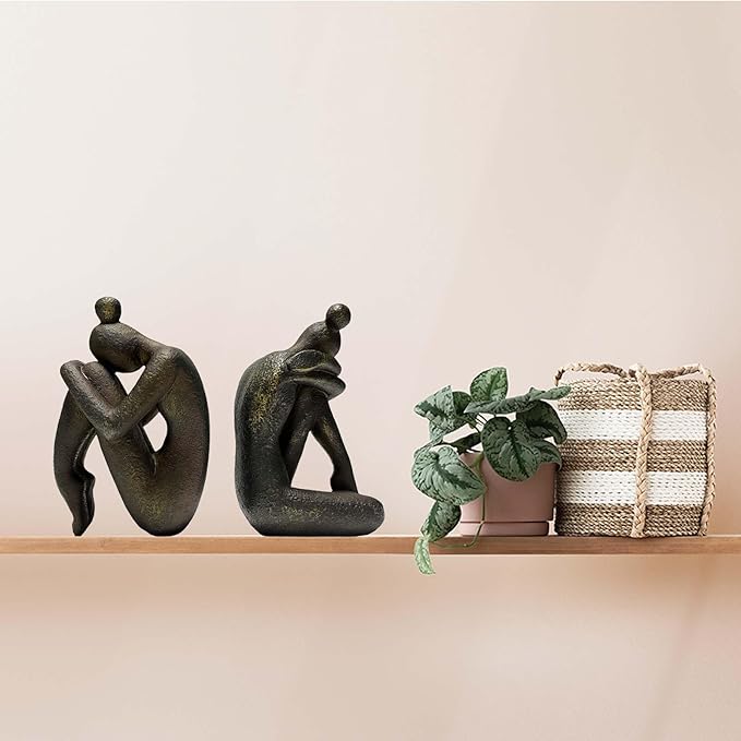 Unique Decorative Girl Thinker Bookends, Book Stopper Holder Nonskid, Book Ends for Shelves Living Room Office Home Decor, Resin, 1Pair/2Piece 6.5''-Ruum Studio Home
