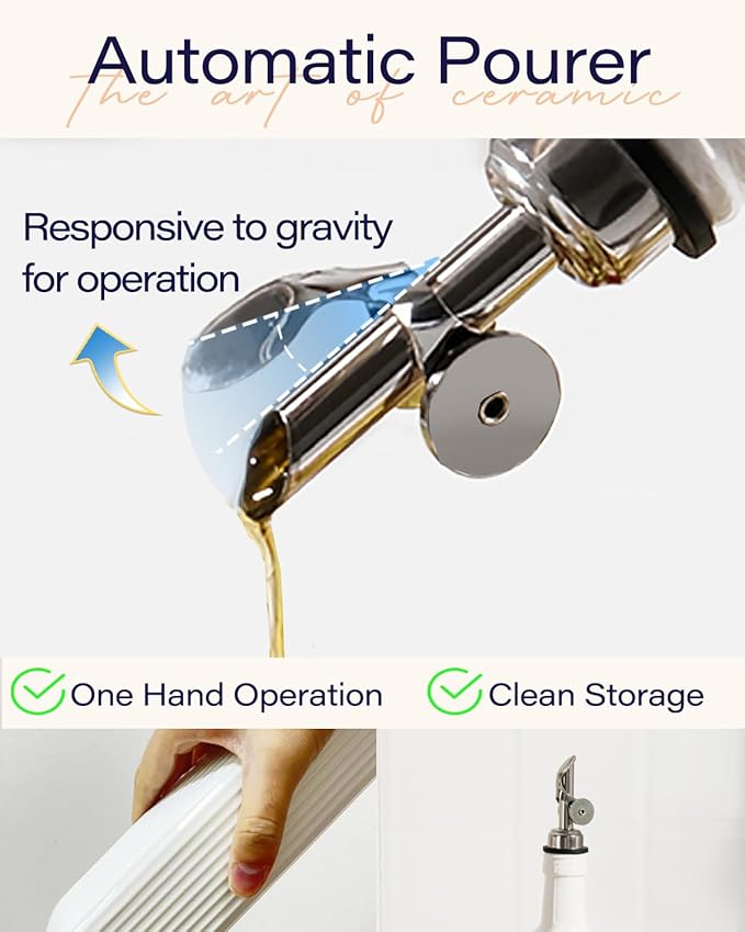 getstar 18 oz Olive Oil Dispenser Bottle for Kitchen, Ceramic Oil Bottle with Automatic Stainless Steel Pourer-Ruum Studio Home