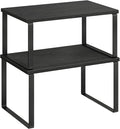 SONGMICS Cabinet Organizer Shelf, Set of 2 Kitchen Counter Shelves, Kitchen Storage, Spice Rack, Stackable, Expandable, Metal and Engineered Wood, Ink Black and Charcoal Black UKCS02B01-Ruum Studio Home