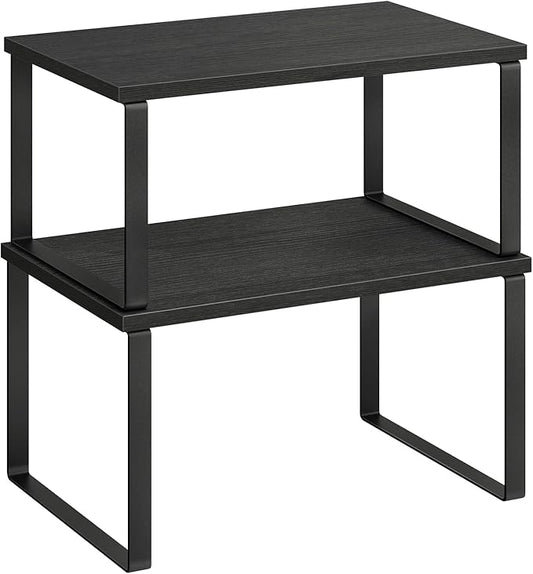 SONGMICS Cabinet Organizer Shelf, Set of 2 Kitchen Counter Shelves, Kitchen Storage, Spice Rack, Stackable, Expandable, Metal and Engineered Wood, Ink Black and Charcoal Black UKCS02B01-Ruum Studio Home