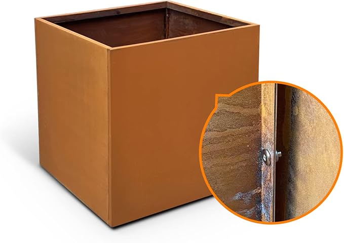 Corten Steel Planter Metal Square Planter Tall Cube Rustic Steel Planters 27.6 Inch Durable Antique Detached for Outdoor Commercial Residential Garden Patio Deck and Backyard-Ruum Studio Home