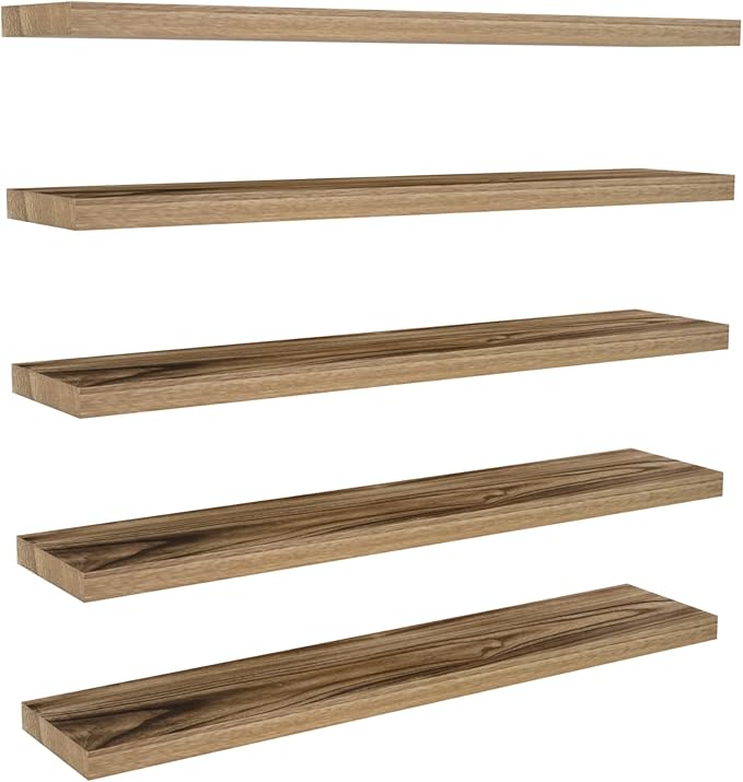 48 Inch Floating Shelves, 8 Inch Deep Floating Shelves for Wall, 5 Tier Hanging Wall Shelf with Invisible Brackets, Wall Mounted Display Shelves for Bathroom, Bedroom, Living Room,5 Tier-Ruum Studio Home