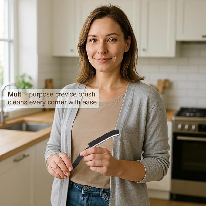 [7-Pack] Hard Bristle Crevice Cleaning Brush - Grout & Gap Crevice Brush for Window Tracks, Bathroom Corners, Kitchen Sink -Ergonomic Curved Handle Protects Hands, Cleaning Products Essential-Ruum Studio Home